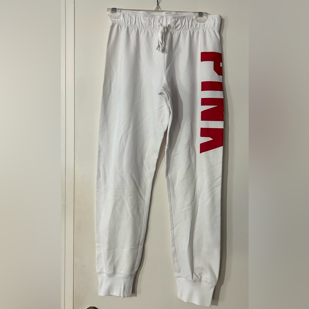 PINK Victoria's Secret White Sweatpants with Red Accent